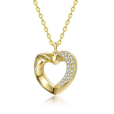 14k Gold Over Sterling Silver Clear Cubic Zirconia Heart Pendant Necklace
