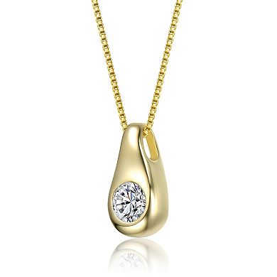 14k Gold Over Sterling Silver Clear Cubic Zirconia Drop Pendant Necklace