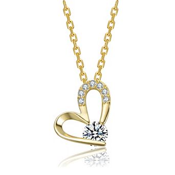 14k Gold Over Sterling Silver Clear Cubic Zirconia Heart Design Pendant Necklace