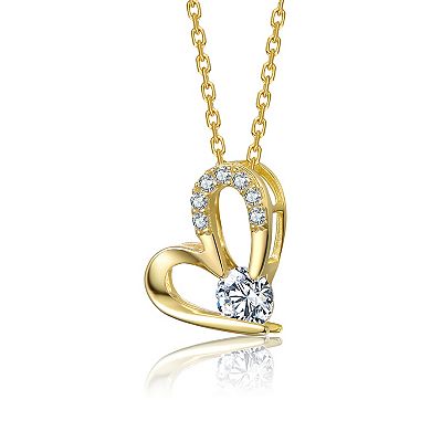 14k Gold Over Sterling Silver Clear Cubic Zirconia Heart Design Pendant Necklace