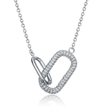Cubic Zirconia Rounded Rectangles Interlocking Links Necklace