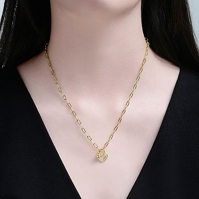 14k Gold Over Sterling Silver Cubic Zirconia Heart Lock Charms Necklace