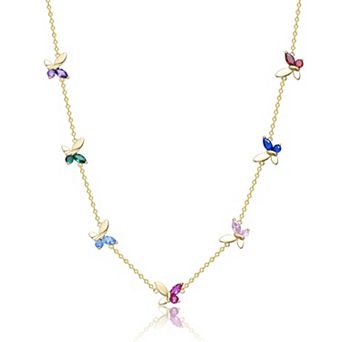 14k Gold Over Sterling Silver Multi-Gemstone Butterfly Necklace