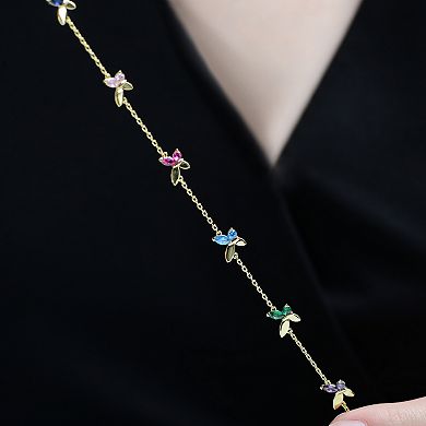 14k Gold Over Sterling Silver Multi-Gemstone Butterfly Necklace