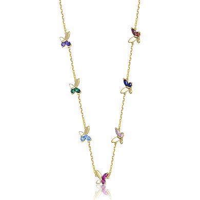 14k Gold Over Sterling Silver Multi-Gemstone Butterfly Necklace