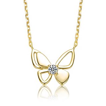 14k Gold Over Sterling Silver Clear Cubic Zirconia Butterfly Design Necklace