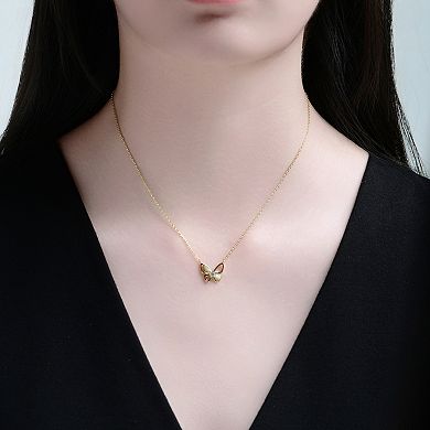 14k Gold Over Sterling Silver Clear Cubic Zirconia Butterfly Design Necklace