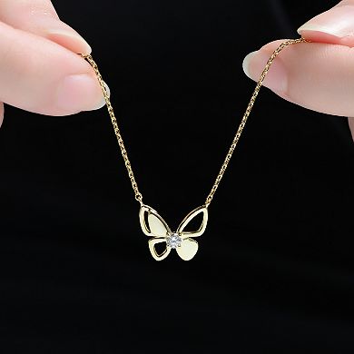14k Gold Over Sterling Silver Clear Cubic Zirconia Butterfly Design Necklace