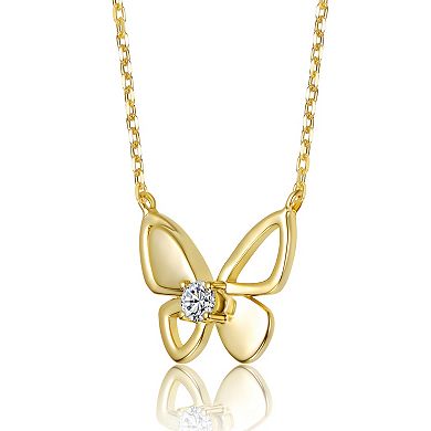 14k Gold Over Sterling Silver Clear Cubic Zirconia Butterfly Design Necklace