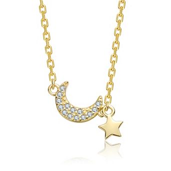14k Gold Over Sterling Silver Clear Cubic Zirconia Moon & Star Pendant Necklace