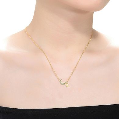 14k Gold Over Sterling Silver Clear Cubic Zirconia Moon & Star Pendant Necklace