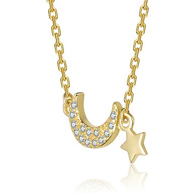 14k Gold Over Sterling Silver Clear Cubic Zirconia Moon & Star Pendant Necklace
