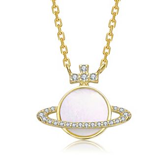14k Gold Over Sterling Silver Mother-Of-Pearl & Clear Cubic Zirconia Saturn-Inspired Necklace