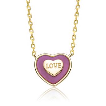 14k Gold Over Sterling Silver "Love" Inscription Heart Design Necklace