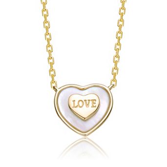14k Gold Over Sterling Silver "Love" Inscription Heart Design Necklace