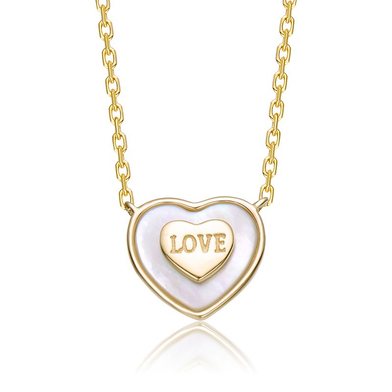 14k Gold Over Sterling Silver "Love" Inscription Heart Design Necklace, Women's, Size: 15-17" ADJ, Gold Tone White