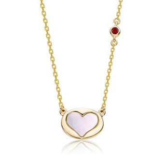 14k Gold Over Sterling Silver Simulated Mother-Of-Pearl & Cubic Zirconia Heart Necklace