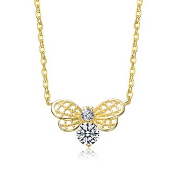 14k Gold Over Sterling Silver Clear Cubic Zirconia Butterfly Design Necklace