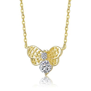 14k Gold Over Sterling Silver Clear Cubic Zirconia Butterfly Design Necklace