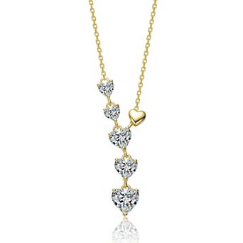 14k Gold Over Sterling Silver Clear Cubic Zirconia Six Hearts Drop Necklace