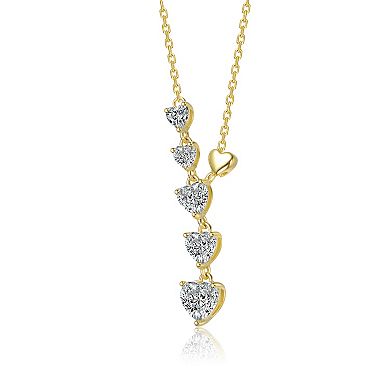 14k Gold Over Sterling Silver Clear Cubic Zirconia Six Hearts Drop Necklace