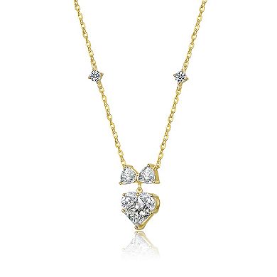 14k Gold Over Sterling Silver Clear Cubic Zirconia Heart Design Necklace