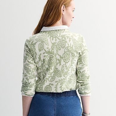 Petite Croft & Barrow® Printed Three Quarter Sleeve Pullover Sweater