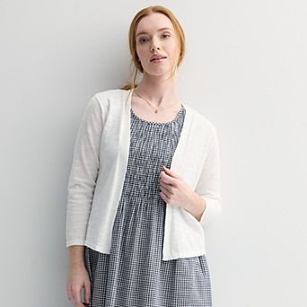 Petite Croft & Barrow® Open Front Three Quarter Sleeve Cardigan