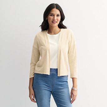 Petite Croft & Barrow® Open Front Three Quarter Sleeve Cardigan