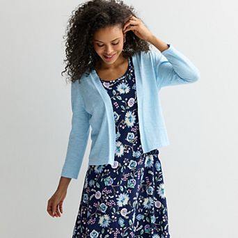 Petite Croft & Barrow® Open Front Three Quarter Sleeve Cardigan