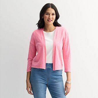 Petite Croft & Barrow® Open Front Three Quarter Sleeve Cardigan