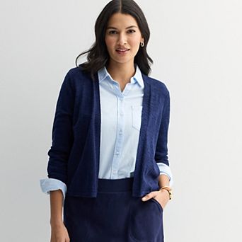 Petite Croft & Barrow® Open Front Three Quarter Sleeve Cardigan