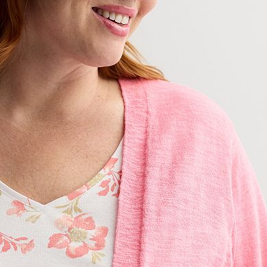 Plus Size Croft & Barrow® Open-Front Three-Quarter Sleeve Cardigan