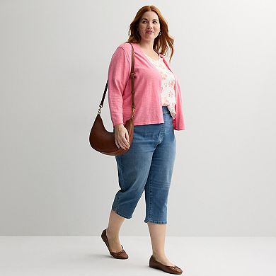 Plus Size Croft & Barrow® Open-Front Three-Quarter Sleeve Cardigan
