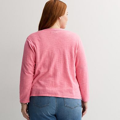 Plus Size Croft & Barrow® Open-Front Three-Quarter Sleeve Cardigan