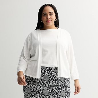 Plus Size Croft & Barrow® Open-Front Three-Quarter Sleeve Cardigan
