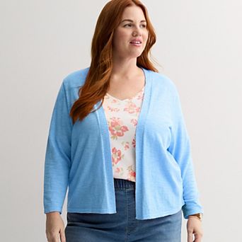 Plus Size Croft & Barrow® Open-Front Three-Quarter Sleeve Cardigan