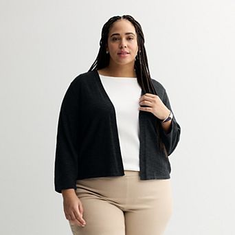 Plus Size Croft & Barrow® Open-Front Three-Quarter Sleeve Cardigan