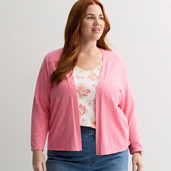 Plus Size Croft & Barrow® Open-Front Three-Quarter Sleeve Cardigan
