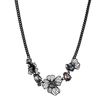 Simply Vera Vera Wang Black Tone Lattice Flower Frontal Necklace