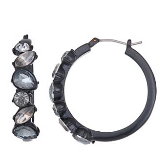 Simply Vera Vera Wang 31-mm Black Tone Simulated Stone Hoop Earrings