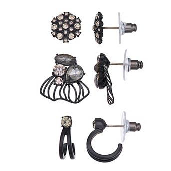 Simply Vera Vera Wang 3-Pair Black Tone Lattice Earrings Set