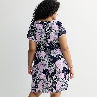 Plus Size Robbie Bee Floral Short Sleeve Dress