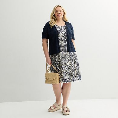 Plus Size Robbie Bee Crochet Jacket & Dress Set