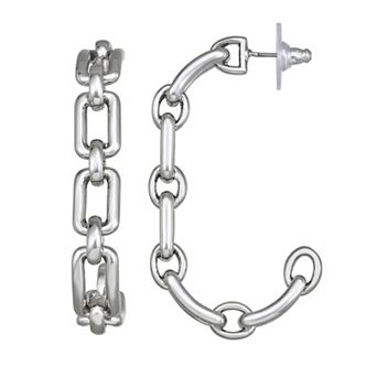 Simply Vera Vera Wang Silver Tone 51 mm Pink Crystal Post Hoop Earrings