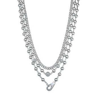 Simply Vera Vera Wang Silver Tone 3-Row Pave Crystal Fireball Chain Collar Necklace