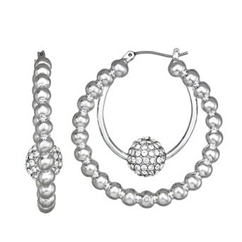 Simply Vera Vera Wang Silver Tone Pave Crystal Fireball Click-It Hoop Earrings