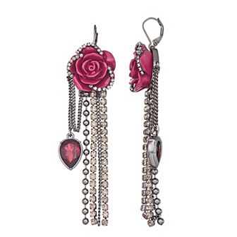 Simply Vera Vera Wang Jet Tone Flower Chain Linear Leverback Earrings