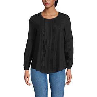 Women's Lands' End Long Sleeve Lace Mix Pintuck Top