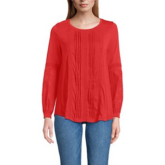 Women's Lands' End Long Sleeve Lace Mix Pintuck Top